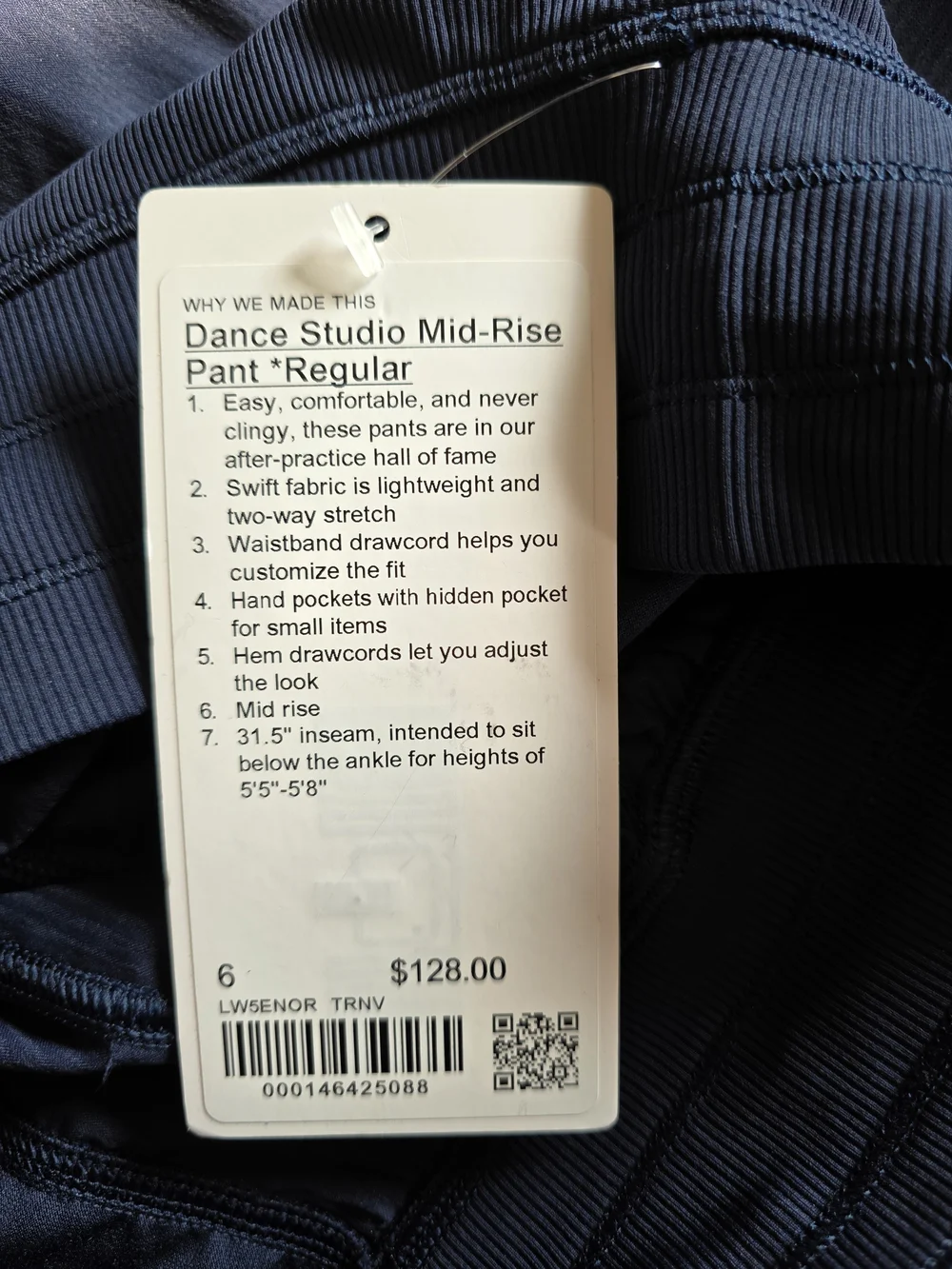 Lululemon True Navy Dance Studio Mid Rise Pants Size 6 31.5 Inch Inseam NWT